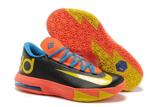 Kevin Durant VI(6) Inspired Colorways Black/Orange and Yellow Athletic Sneakers