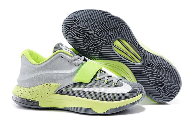 KD 7 Zoom Kevin Durant VII Nike Brand Mens Grey/Electric Green Shoes