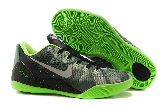 Men Size Low Nike Electric Green/Gorge Green/Metallic Silver Air Kobe Bryant 9 IX EM Premium Sneakers