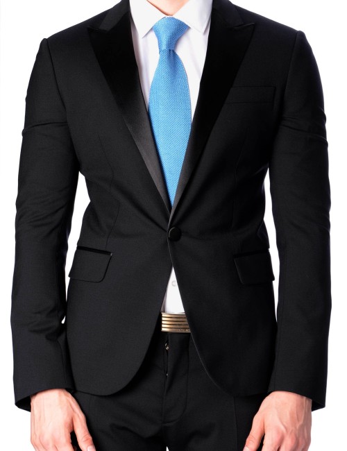 Mens Black Satin Shawl Lapel Prom Tuxedo Suit