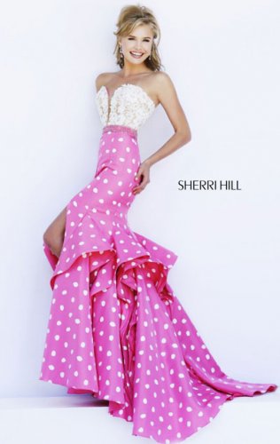 2015 Ivory/Pink Beaded Layered Ruffle Long Prom Gown