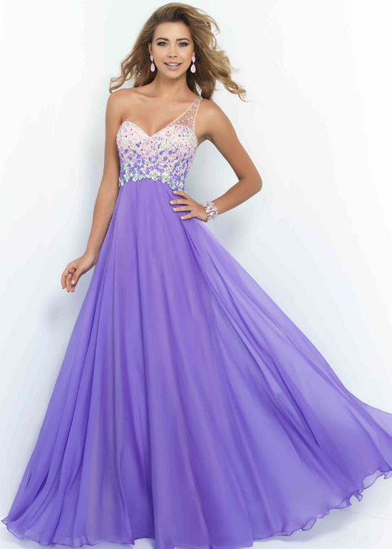 Picture of Blush 9965 Violet Cut Outs One Shoulder Beaded Evening Dress