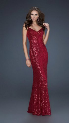 Spaghetti Straps Sequined V Front 17645 Prom Dress