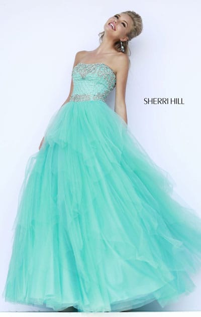 Sherri Hill 11185 Aqua/Silver Beaded Bodice 2015 Long Evening Gown