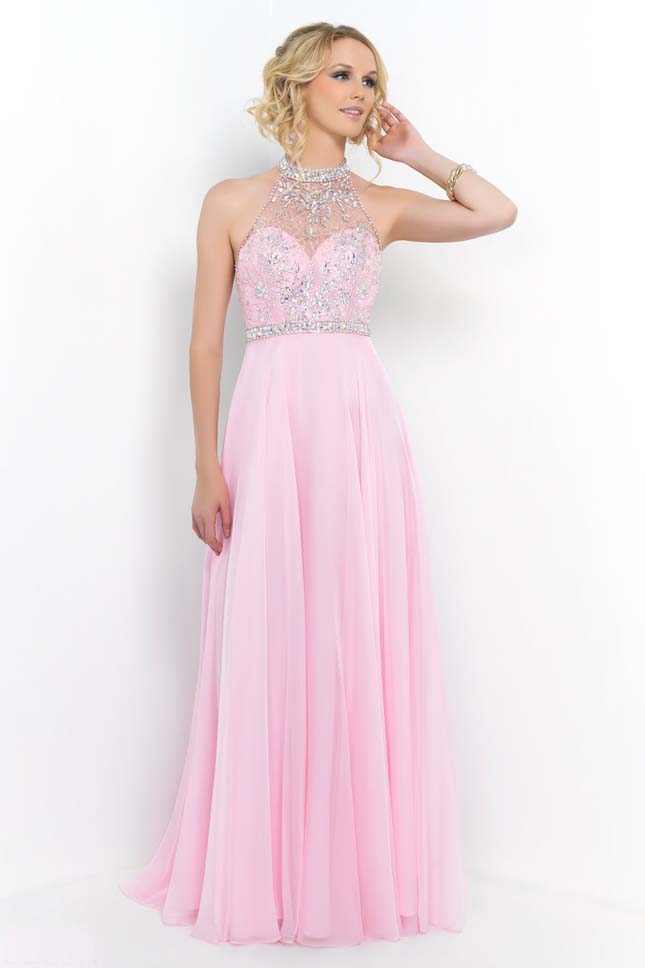 2015 Crystal Pink Sparkly Beaded Illusion High Neck 9990 Long Dress