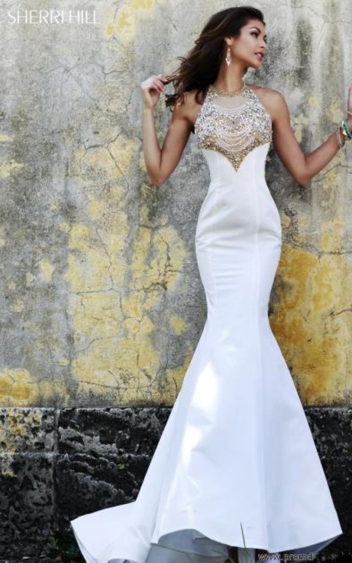 Backless Beads Sexy Prom Dress White Sherri Hill 32018