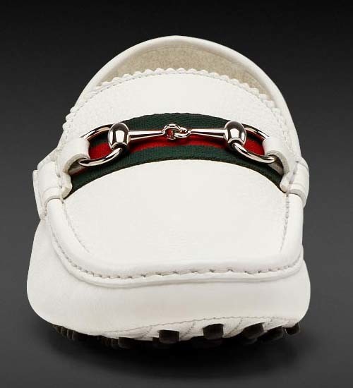 Branded Mens White Leather Driver Horsebit Web Detail Pebble Shoes