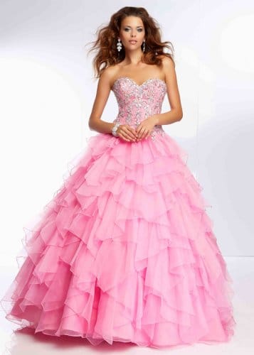 Beaded Corset Back Layered Ruffle Prom Dress