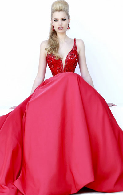 2015 Sherri Hill 32108 Red Beaded V-Neck Party Dress Outlets