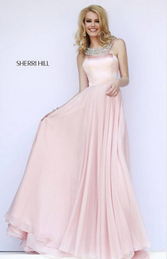 2015 Sherri Hill 11150 Blush Beaded Layered Chiffon Prom Dress