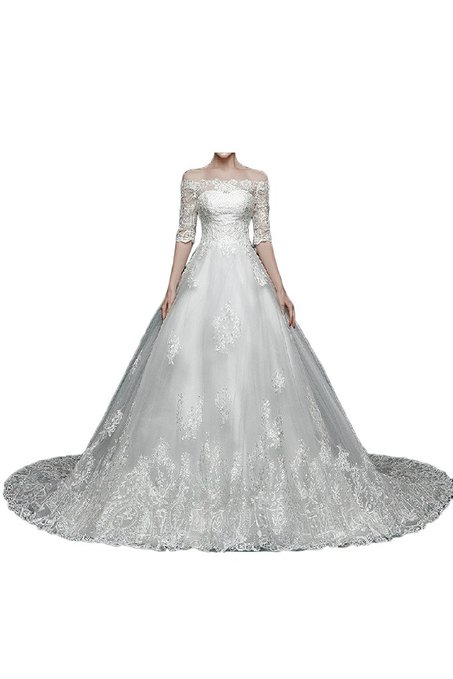 Vienna Bride Gorgeous Lace Bodice Long Sleeved Wedding Dresses for Bride 2015-4-White