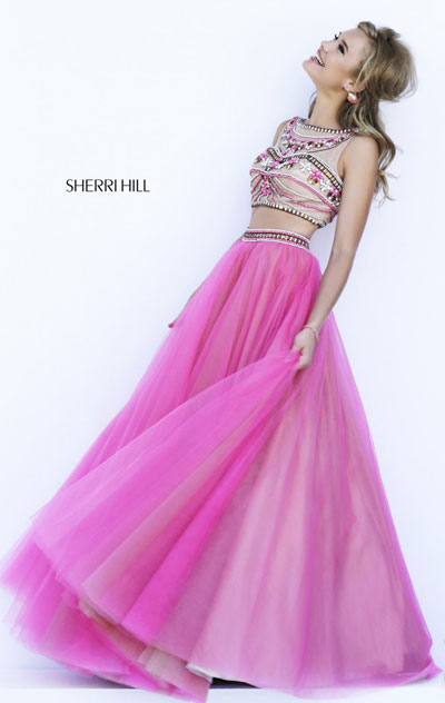 Sherri Hill 11271 Scoop Neck Beaded Two-Piece Coral Dress Online