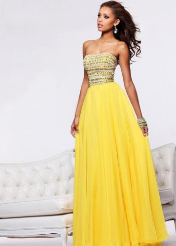 Yellow 2015 Hot Sale Beaded Chiffon Long Bridesmaid Dress