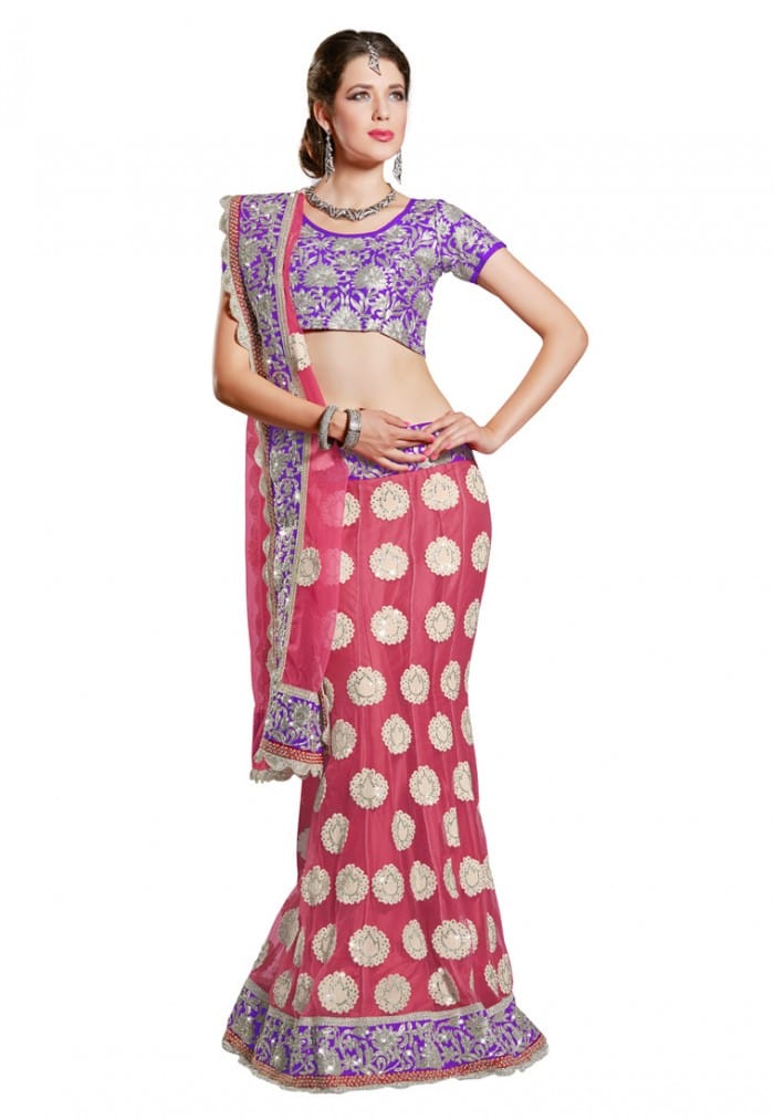 Pink Purple Color Net Designer Lehenga Choli Online