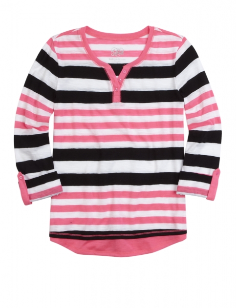 3/4 Sleeve Striped Henley