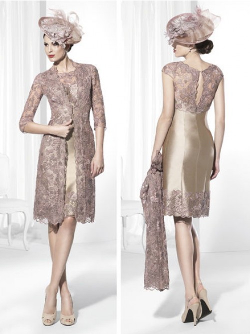 Sheath/Column Scoop Knee-Length Formal Dress