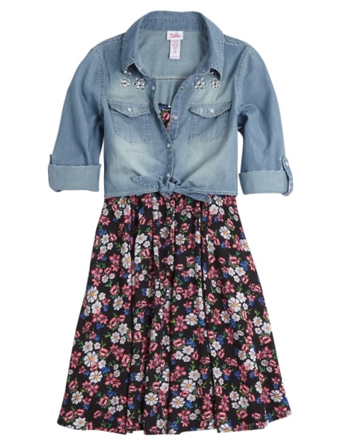 Floral Dress With Denim Shirt