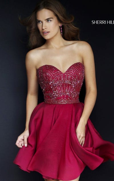 Strapless Bodice Ruby 2015 Beaded Sherri Hill 1978 Short Layered Cocktail Dresses