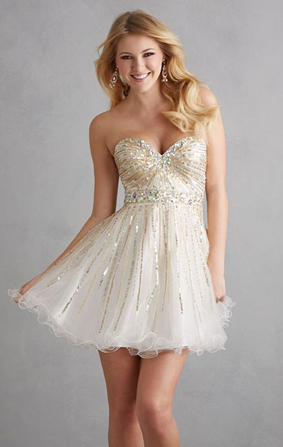 Night Moves by Allure 7201 Sequin 2015 Ivory Strapless Short Tulle Cocktail Dresses