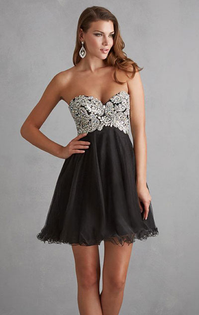 Black Tulle Beaded Strapless 2015 Short Ruffled Homecoming Dresses Night Moves by Allure 7204