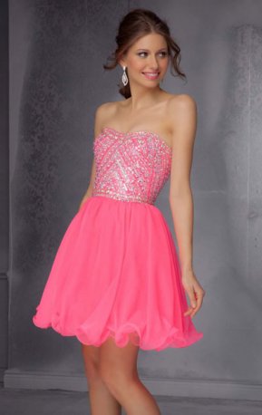 2014 Beaded Neon Pink Mori Lee 9282 Chiffon Short Bodice Homecoming Dresses