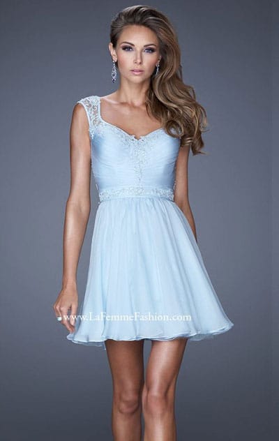 La Femme 20618 Bodice 2015 Jeweled Powder Blue Short Chiffon Lace Homecoming Dresses