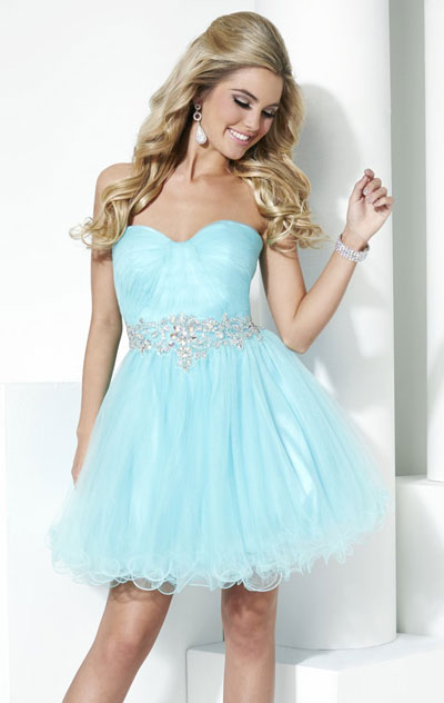 2015 Sweetheart-Neck Aqua Mist Tulle Hannah S 27949 Short Chiffon Homecoming Dresses