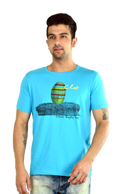 Aqua Blue Color Mens Round Neck T Shirt