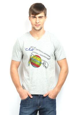 Grey Color Mens V Neck T Shirt