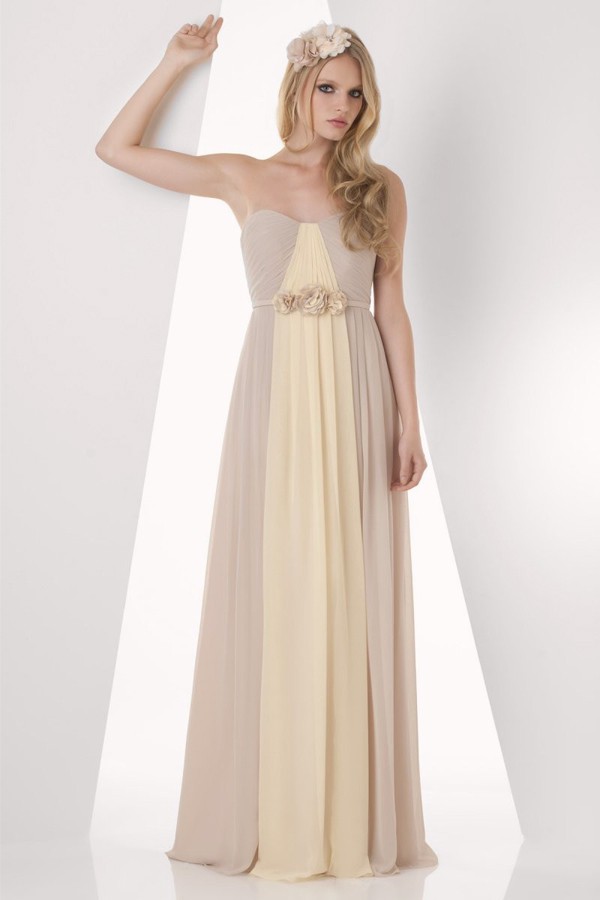 Delightful Strapless Champagne Bridesmaid Dress With Hand Made Flowers