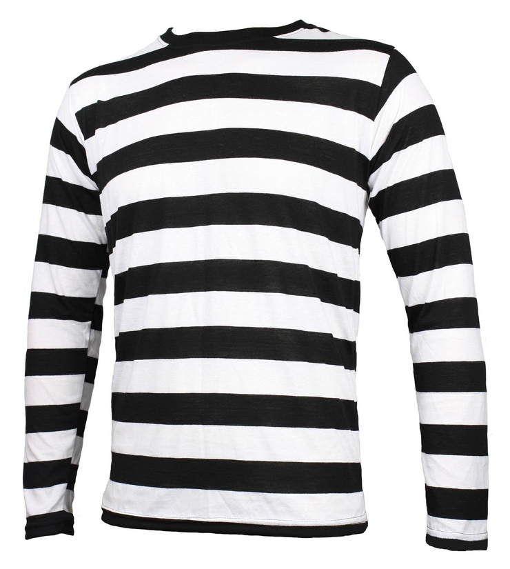 Striped Long Sleeve Shirt Black and White Adult (Small)