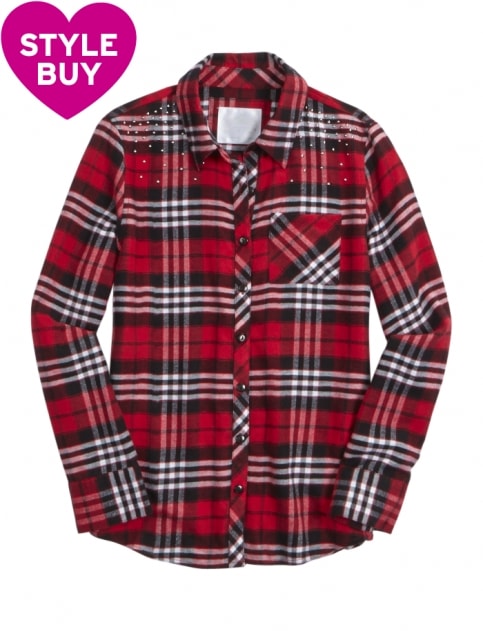 Embellished Plaid Button Up Shirt