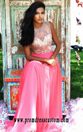 Cutout Beaded Coral Sherri Hill 50160 Bodice Long Sheer Evening Gown 2016