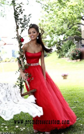 Beaded Red Strapless Cheap Sherri Hill 21249 Long Bodice Prom Dresses